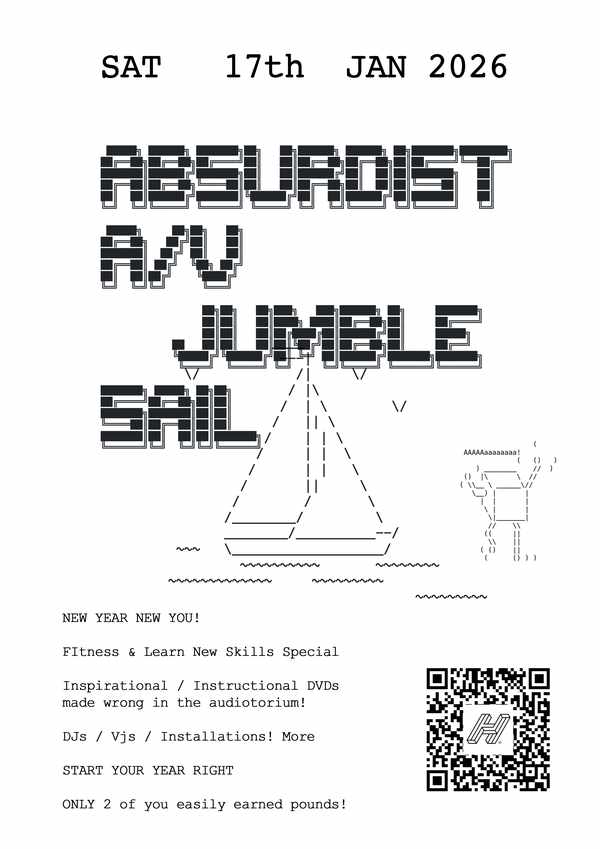 Picture for event Absurdist A/V JUMBLE SAIL #9 with mr_hopkinson, Paul Hanson, Melanie Clifford and Matt Davies, Lord of the Cob, Snoozie and mr_stoloff and more